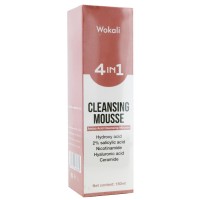 Пенка-мусс для умывания Wokali 4 in 1 Cleansing Mousse с гиалуроновой, салициловой, гидроксикислотой, никотинамидом и церамид 150 мл