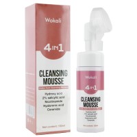 Пенка-мусс для умывания Wokali 4 in 1 Cleansing Mousse с гиалуроновой, салициловой, гидроксикислотой, никотинамидом и церамид 150 мл