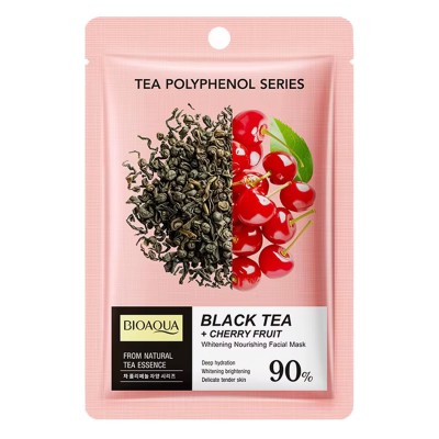 Тканинна маска для обличчя BIOAQUA Black Tea + Cherry Fruit освітлювальна, живильна 25 г